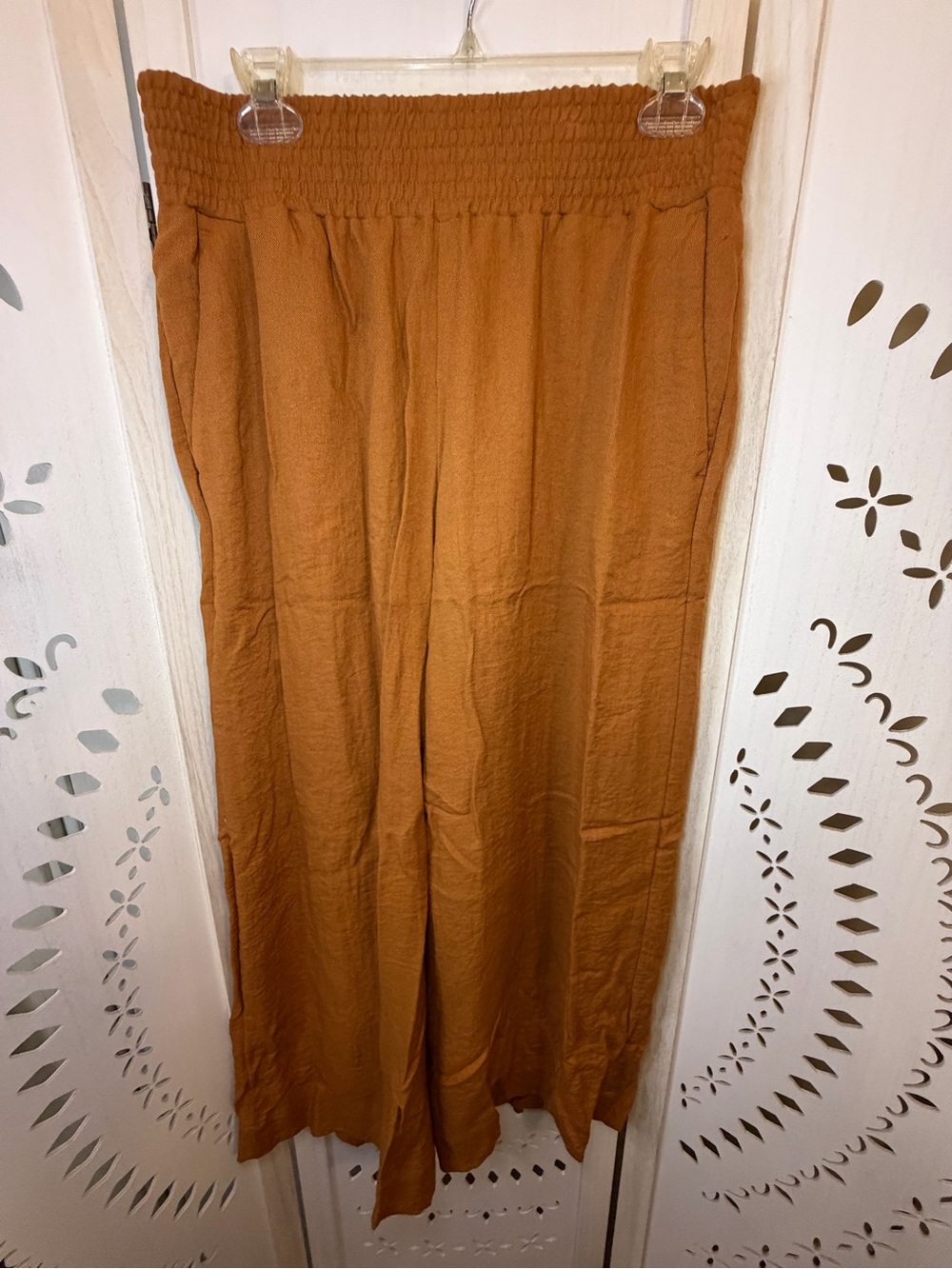 Women's Elastic Waist Wide-Leg Pants - Rust